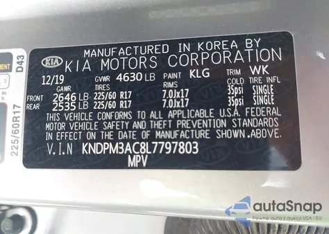 2020 Kia Sportage Lx из США, поврежденный, VIN KNDPM3AC8L7797803